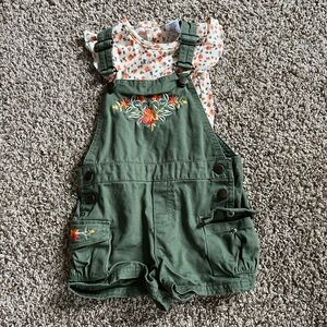 Green Embroidered Kids Overalls